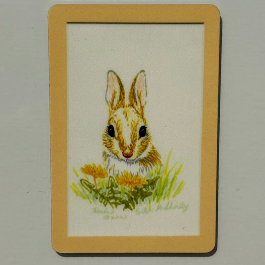 Bunny Rabbit with Golden Dandelion Blossoms, 2"x3" MAGNET