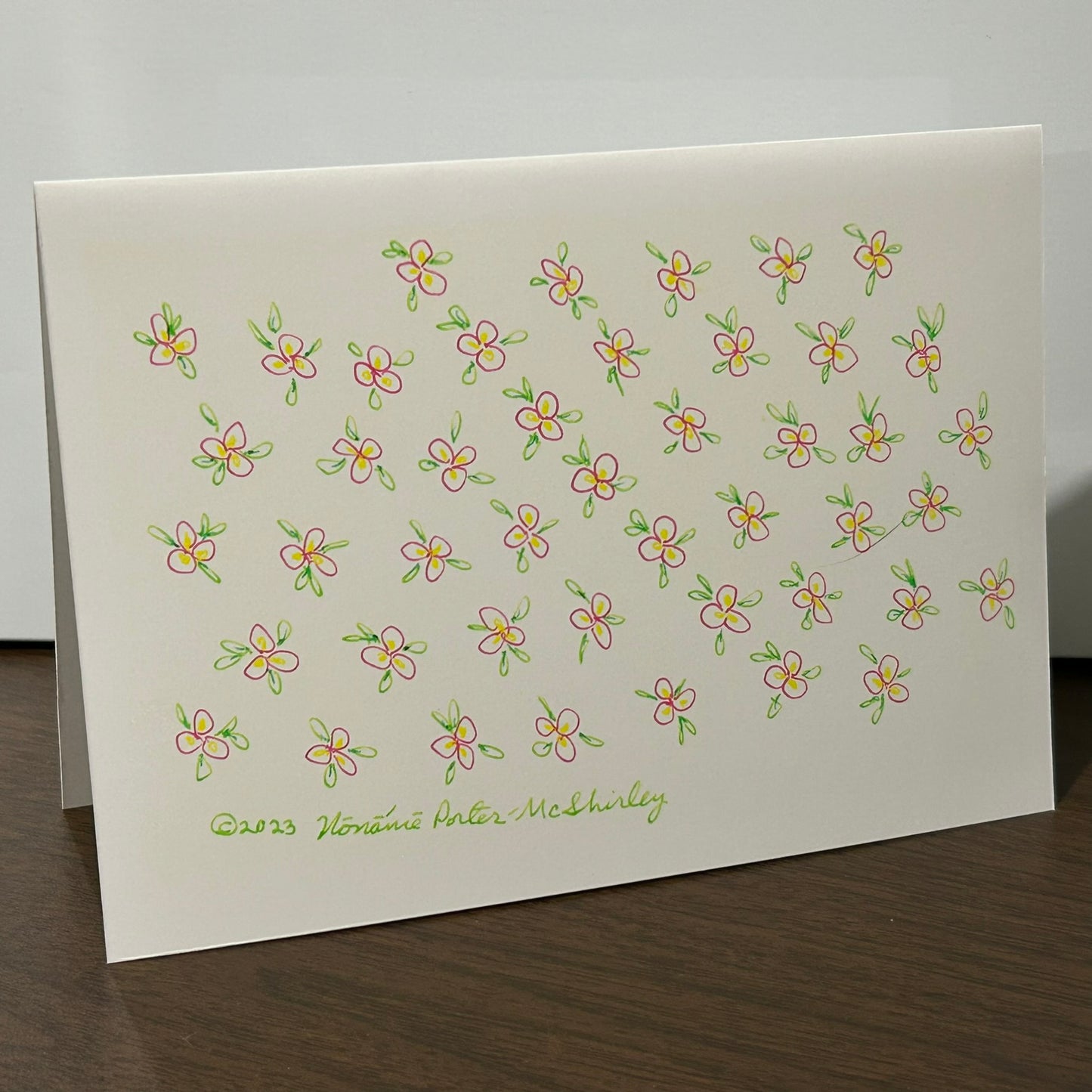 Baby-Pink Flower Allover Pattern (Calico Print), 5x7 NOTECARD with Envelope