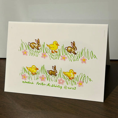 Spring Easter Babies - Bunnies & Ducklings, 5x7 NOTECARD with Envelope