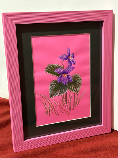 Purple Violets on Pink, ORIGINAL, Framed