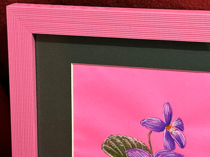 Purple Violets on Pink, ORIGINAL, Framed