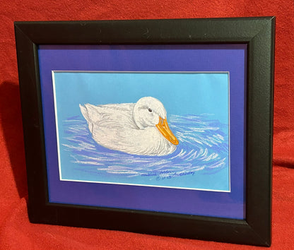 White Duck on Blue, ORIGINAL, Framed